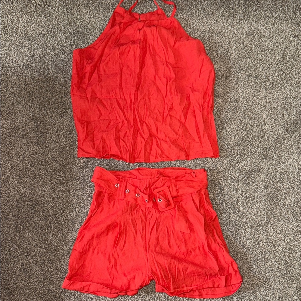 Red Halter Top and Shorts Set